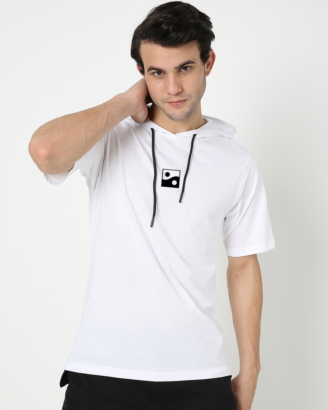 Shop Men's White Karma Circle Typography Oversized Fit Hoodie T-shirt-Back