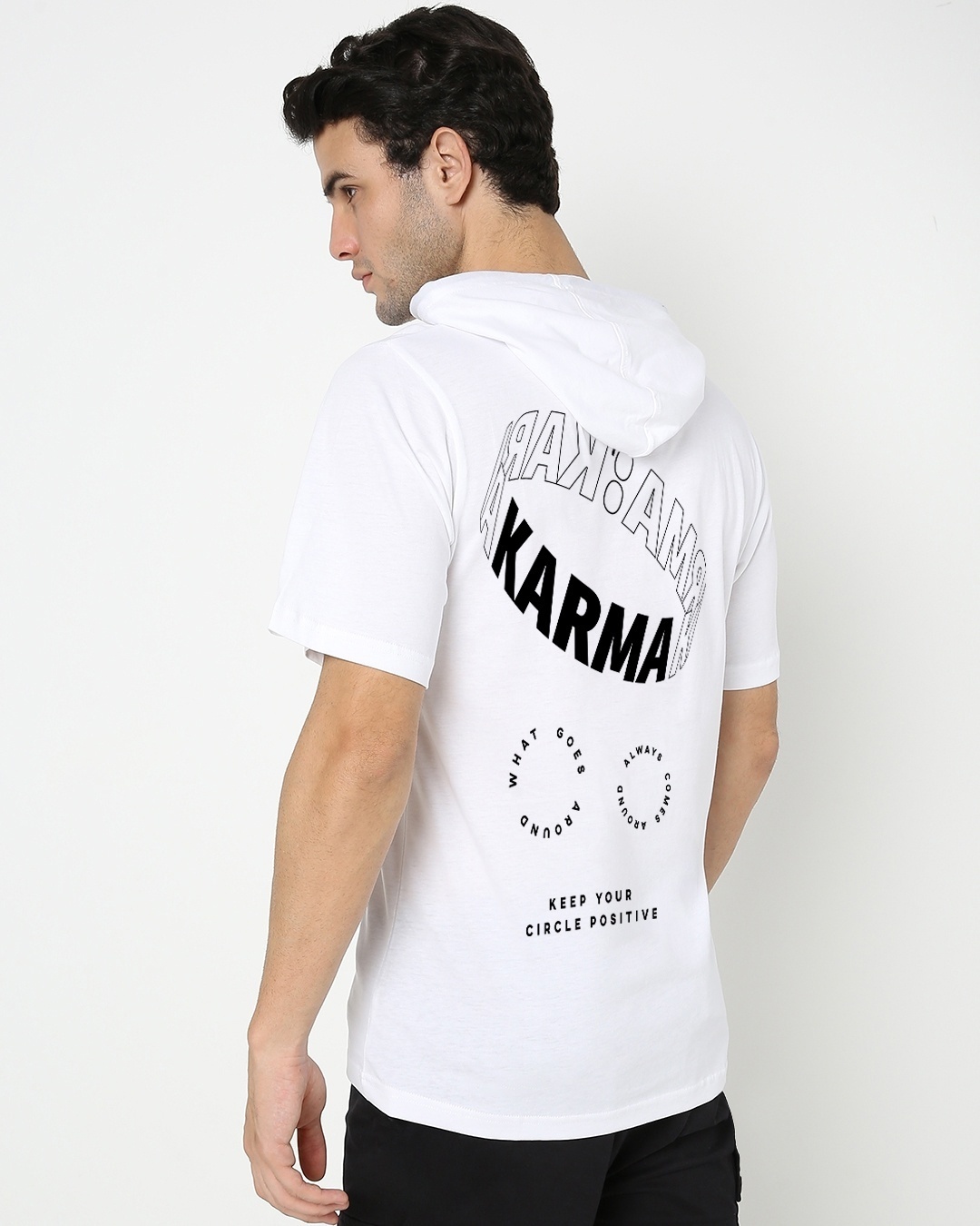 Shop Men's White Karma Circle Typography Oversized Fit Hoodie T-shirt-Design