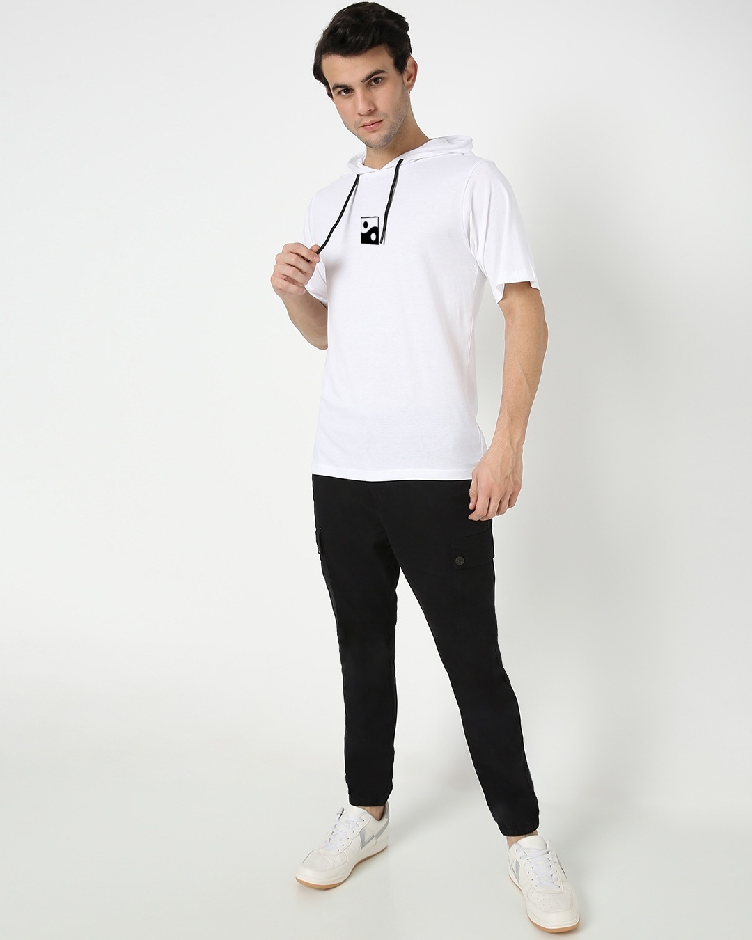 Shop Men's White Karma Circle Typography Oversized Fit Hoodie T-shirt-Full