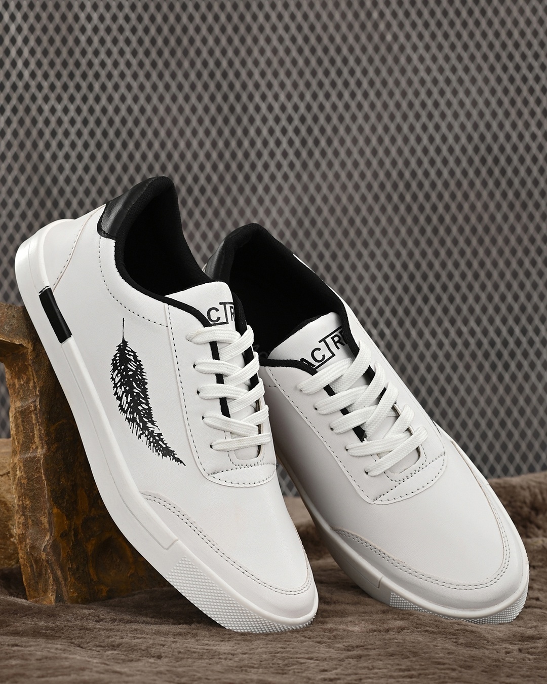 Shop Men's White Leaf Printed Lace-Ups Sneakers-Front