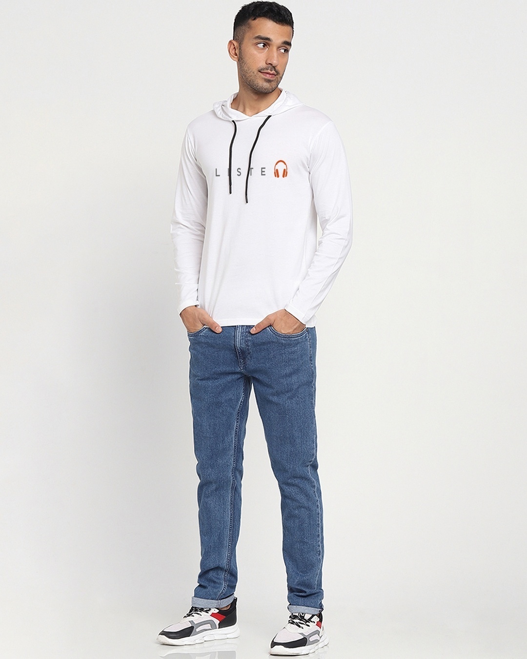Shop Men's White Liste Cotton Typography Hoodie T-shirt-Design