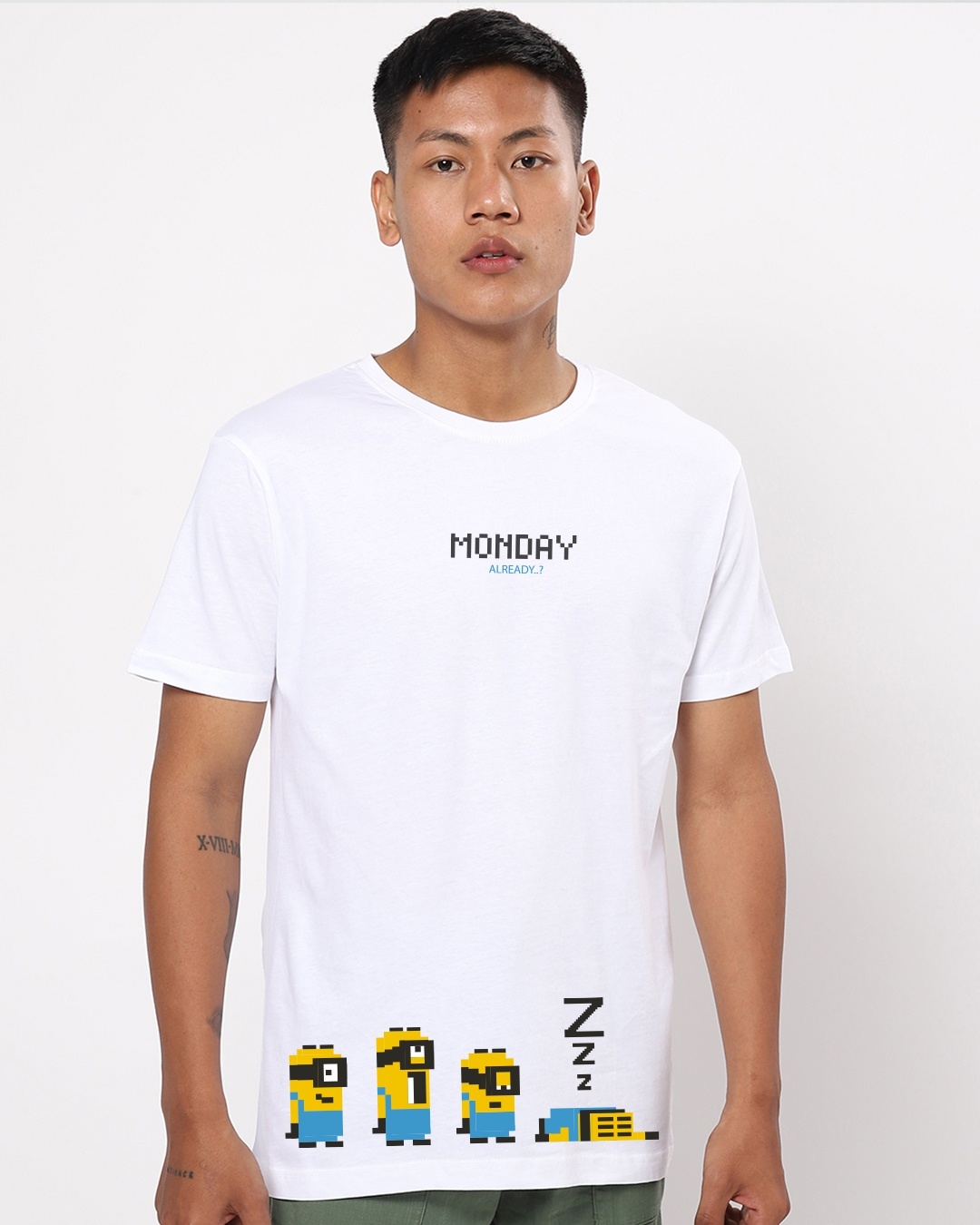 Shop Men's White Monday Minion Graphic Printed T-shirt-Front