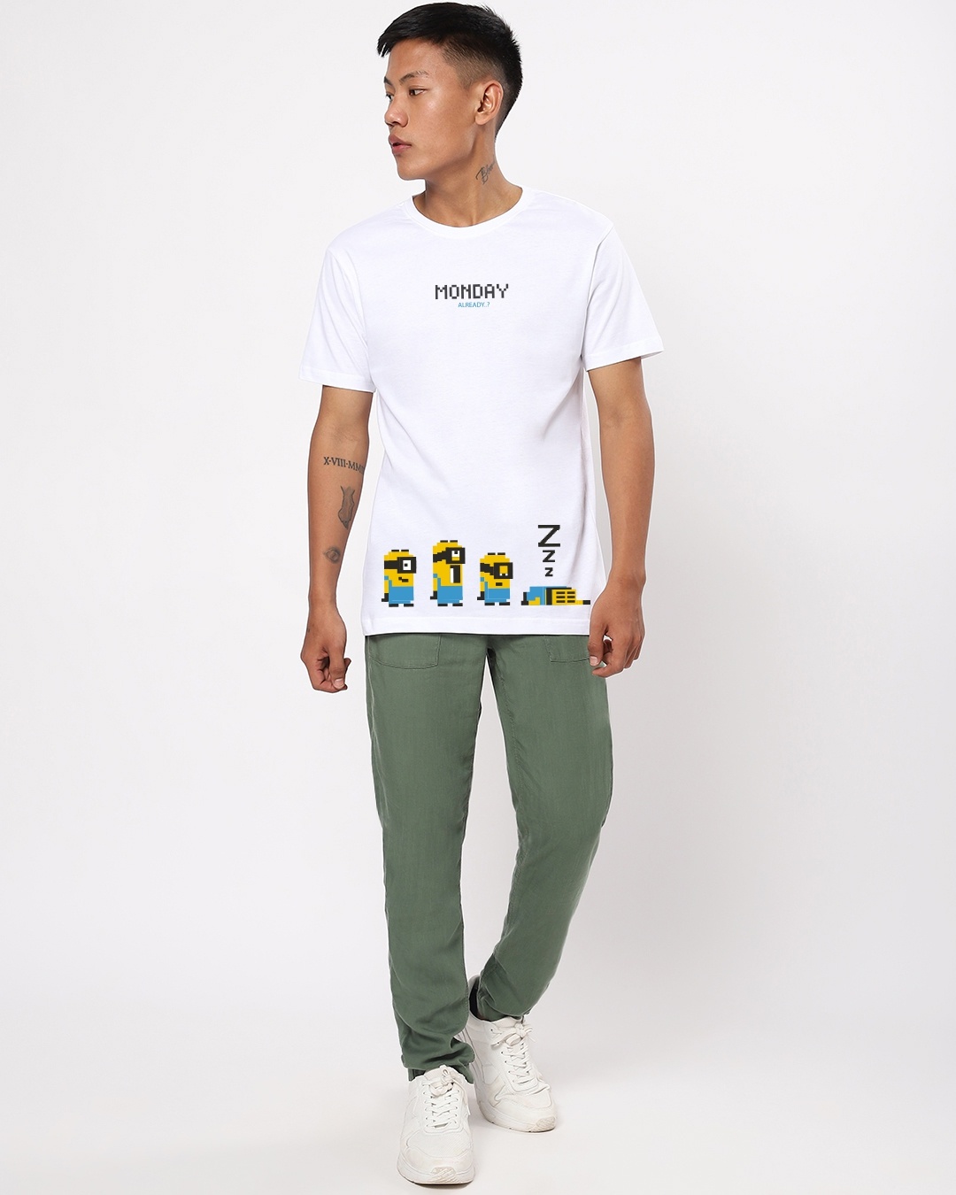 Shop Men's White Monday Minion Graphic Printed T-shirt-Design