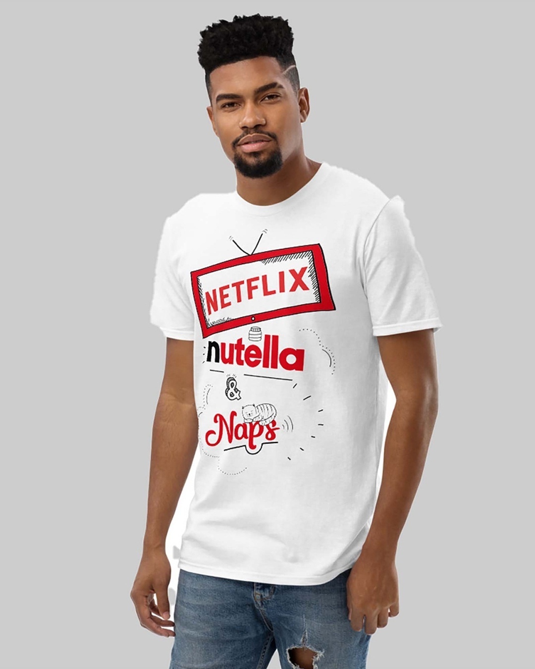 Shop Men's White Netflix, Nutella & Naps Typography T-shirt-Full