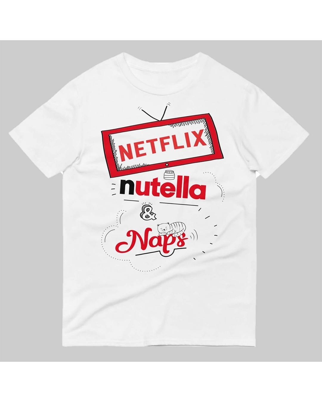 Shop Men's White Netflix, Nutella & Naps Typography T-shirt