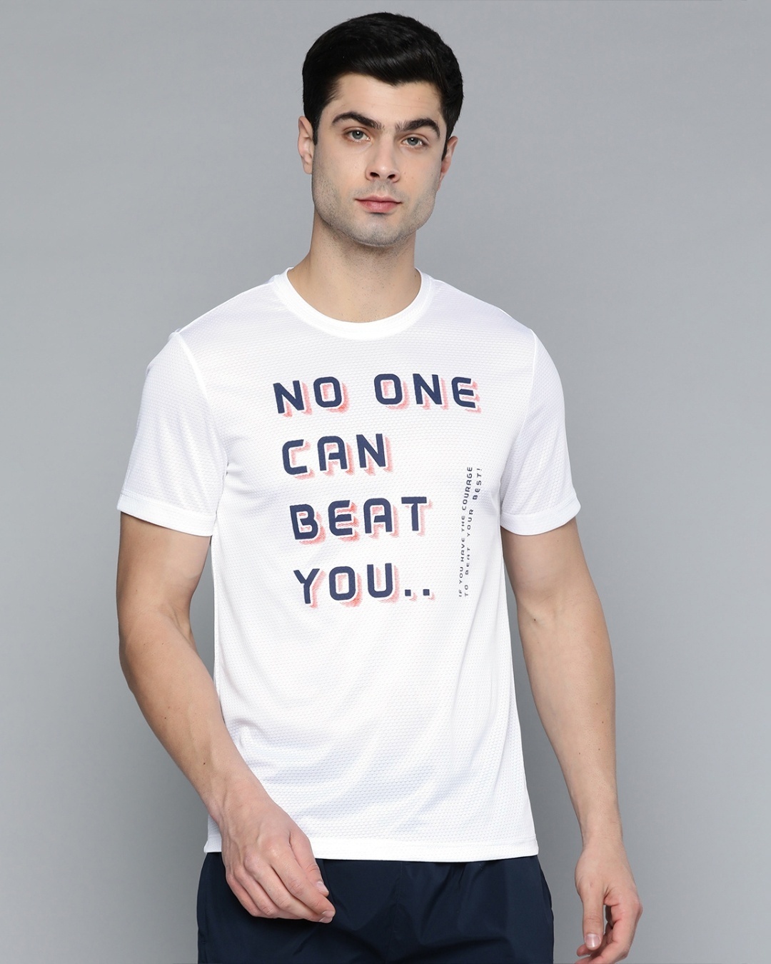 Shop Men's White No One Can Beat You Typography Slim Fit T-shirt-Front