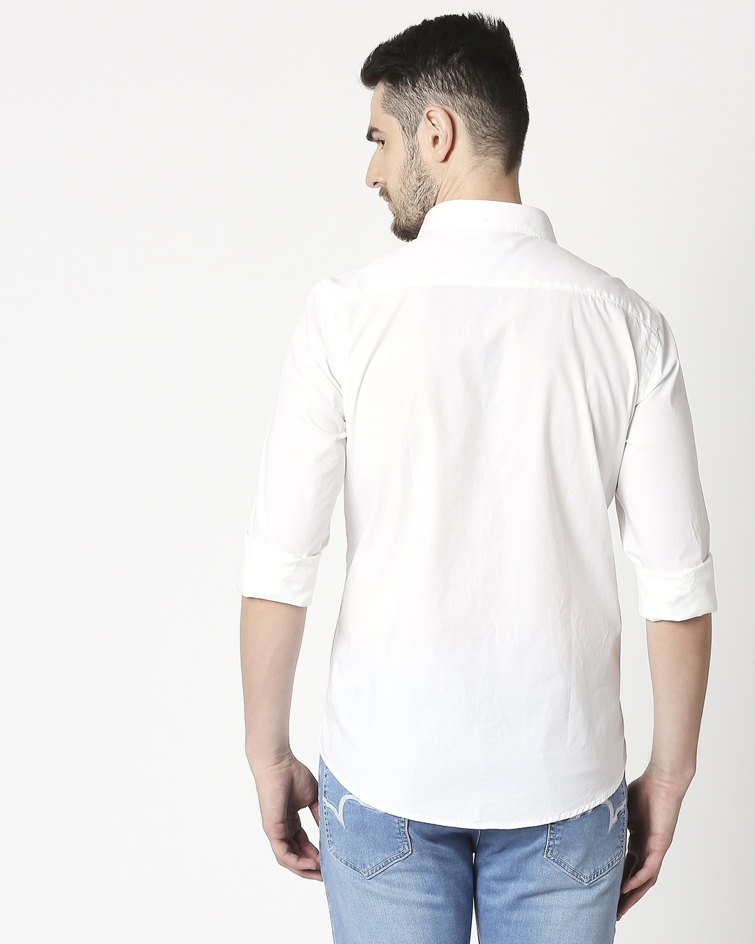 Shop Men's White Poplin Lycra Slim Fit Casual Shirt-Full
