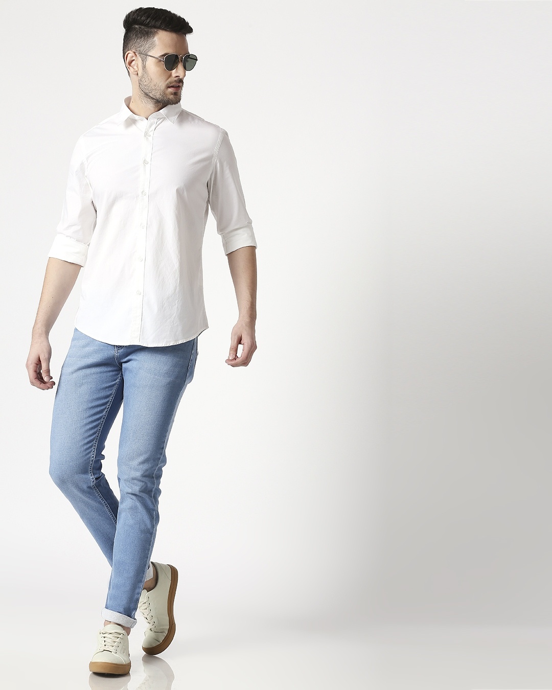 Shop Men's White Poplin Lycra Slim Fit Casual Shirt