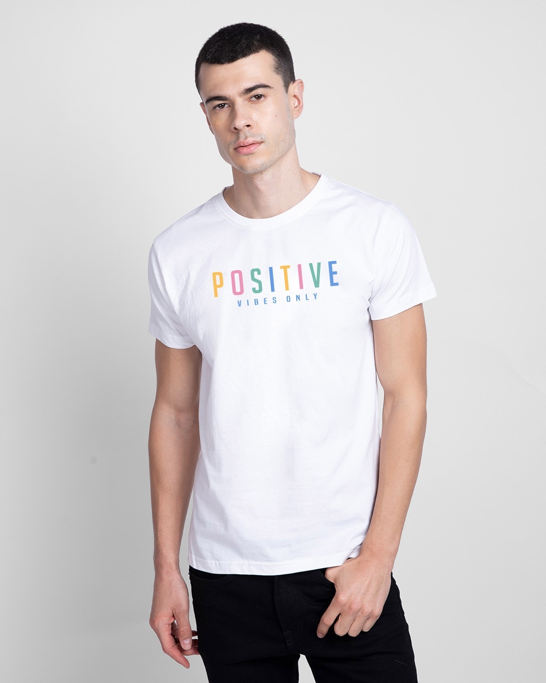 Shop Men's White Positive Colorful Typography T-shirt-Front