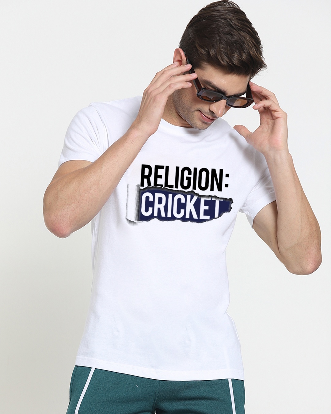 Shop Men's White Religion Cricket T-shirt-Front