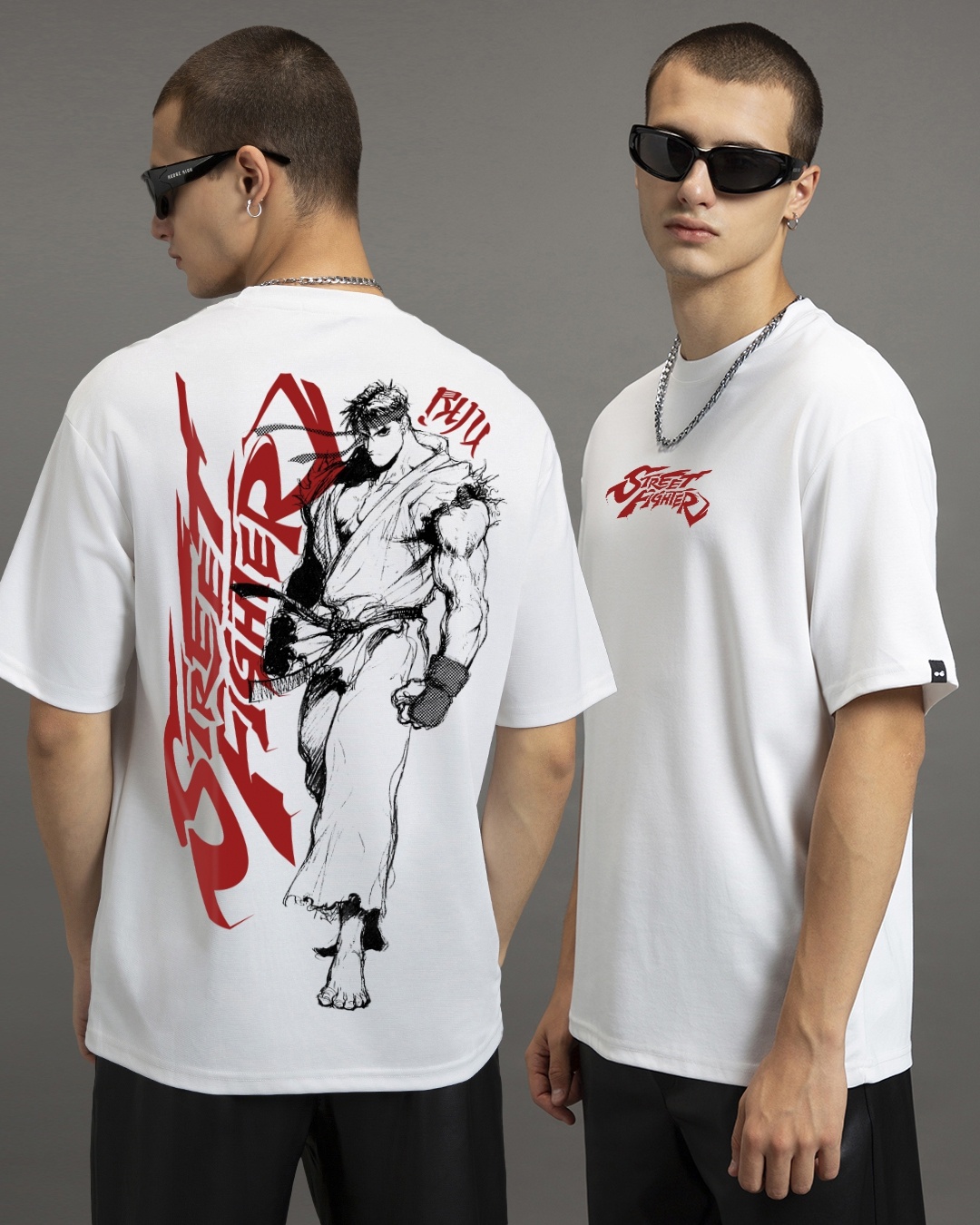 Street Fighter Ryu Portrait Fireball Official Men's T-shirt (Heather Grey) main image 1