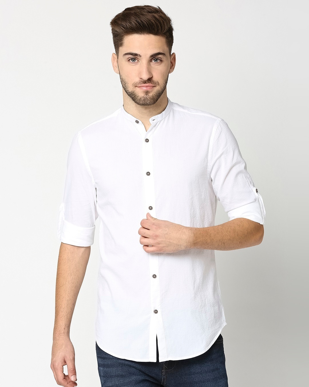 Shop Men's White Seersucker Casual Shirt-Front
