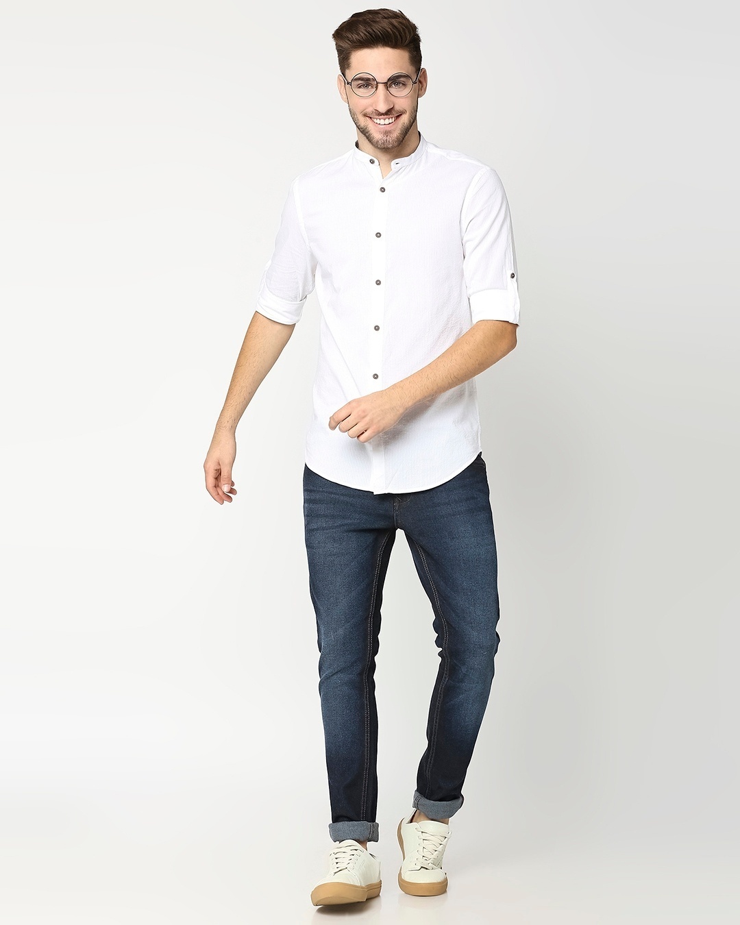 Shop Men's White Seersucker Casual Shirt-Full