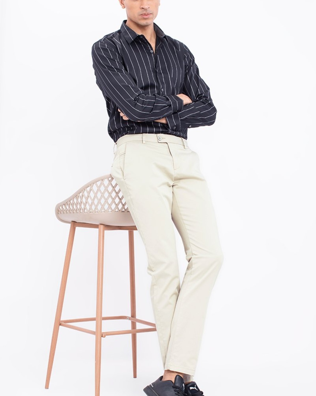Shop Men's White Slim Fit Chinos-Front