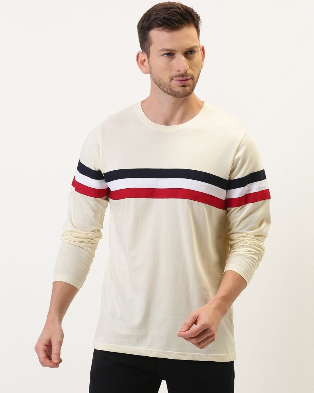 Shop Men's White Striped T-shirt