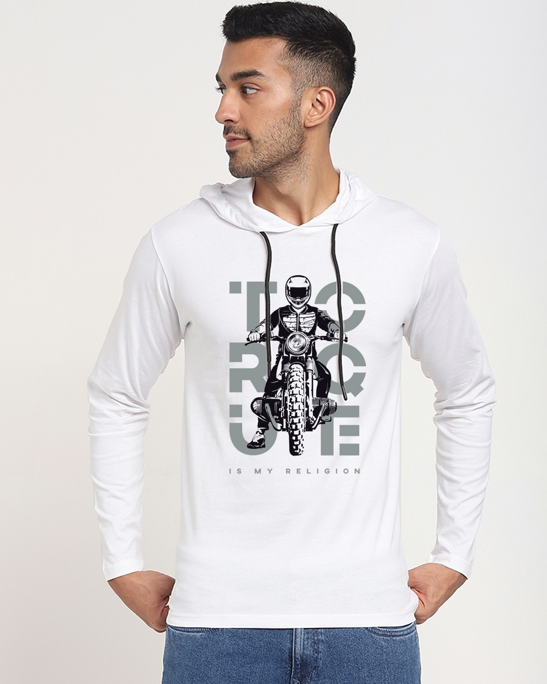 Shop Men's White Torque Cotton Graphic Printed Hoodie T-shirt-Front