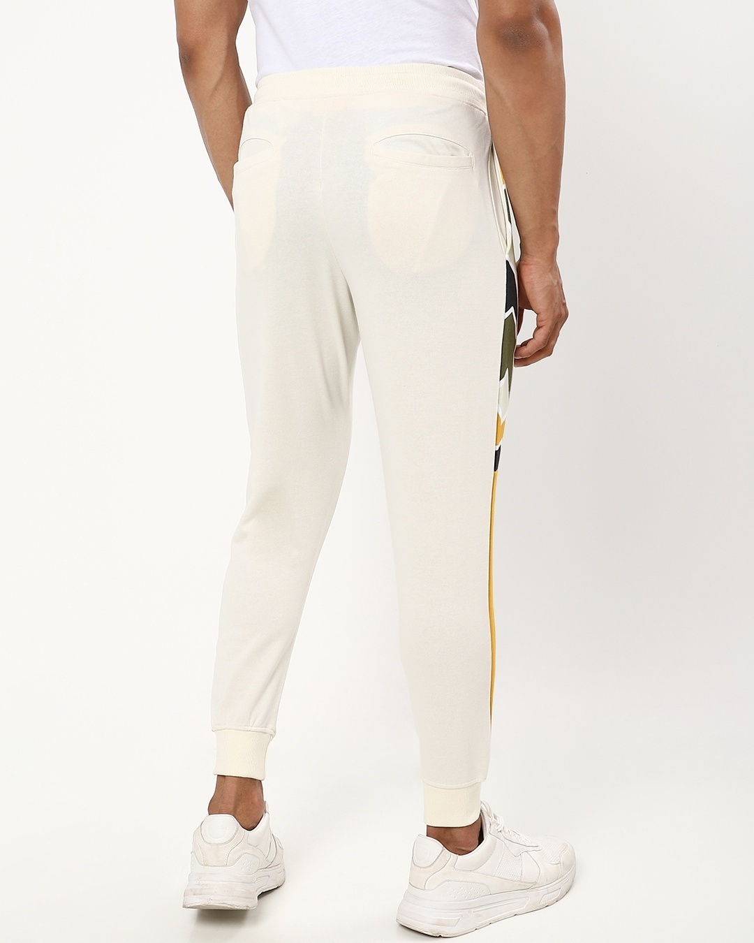 Shop Men's White & Yellow Colorblock Joggers-Design