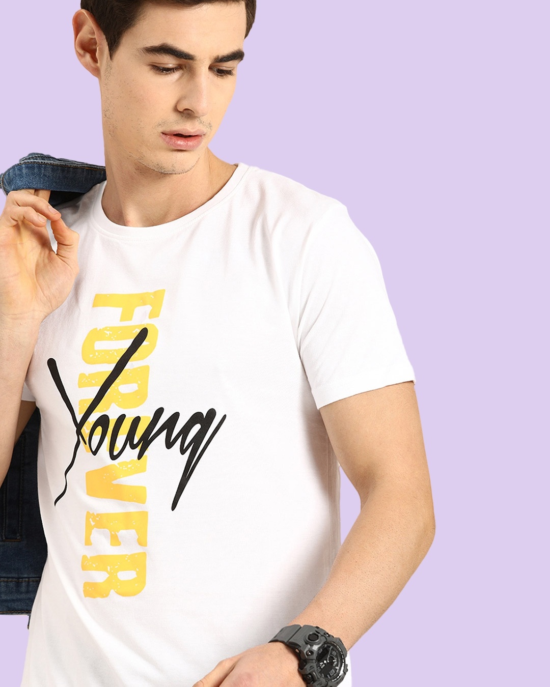 Shop Men's White Young Forever T-shirt-Front