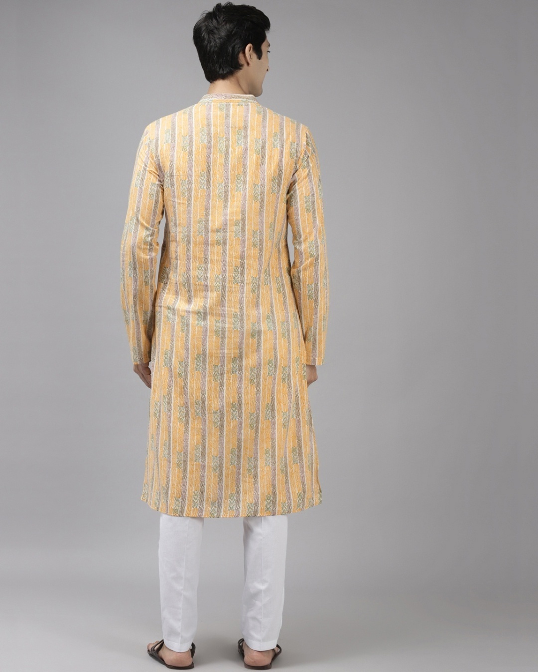 Shop Men's Yellow All Over Printed Cotton Kurta-Design