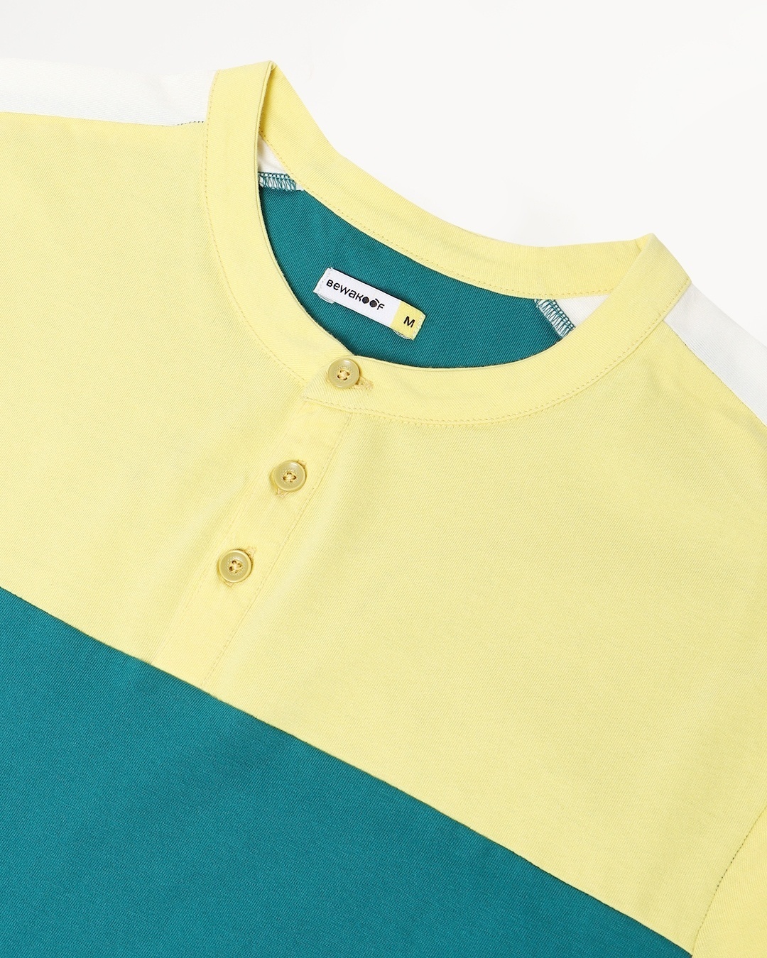 Shop Men's Yellow and Blue Color Block Henley T-shirt