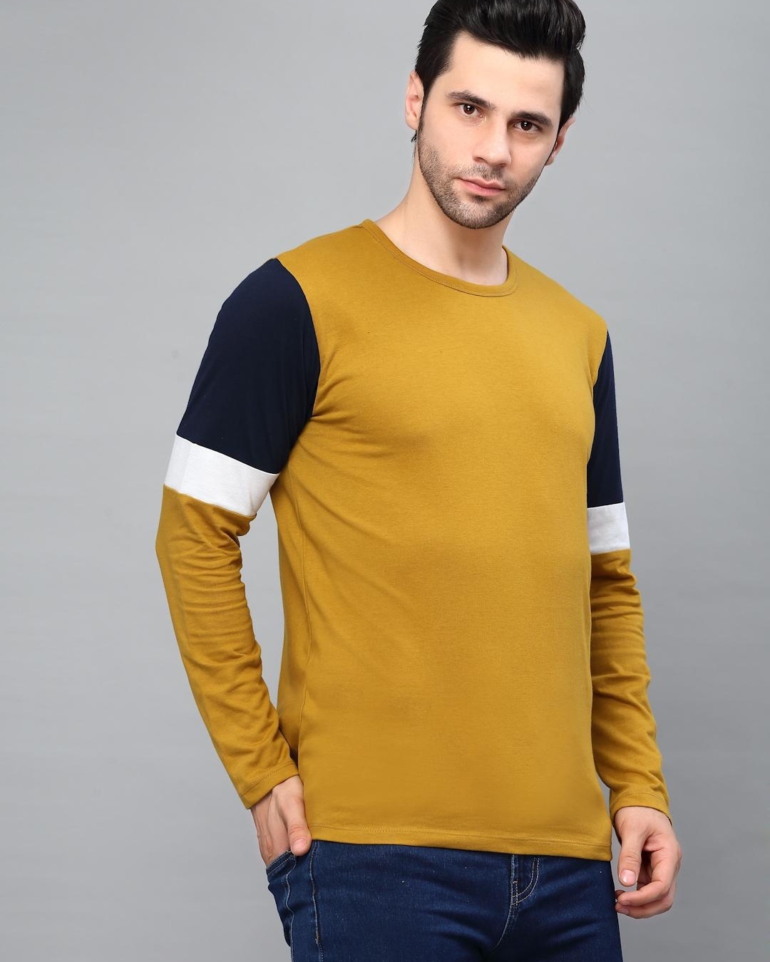 Buy Men's Yellow and Blue Color Block Slim Fit T-shirt for Men Yellow ...