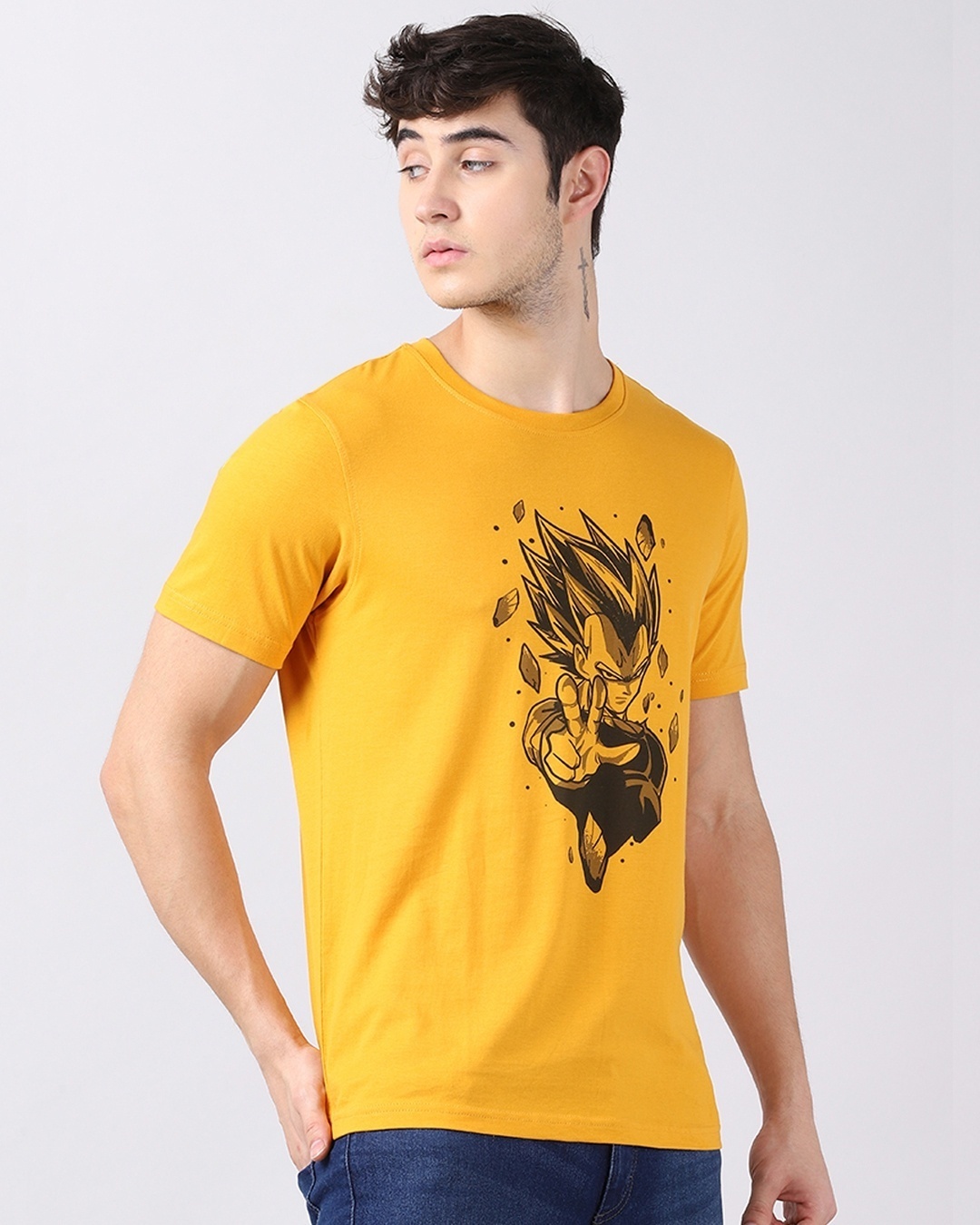 Shop Men's Yellow Anime Dragonball Vegeta & Sasuka Graphic Printed T-shirt-Back