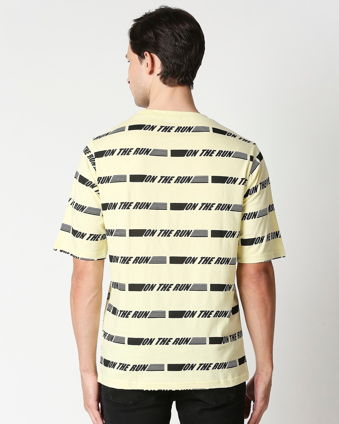 Shop Men's Yellow AOP Oversized T-shirt-Full