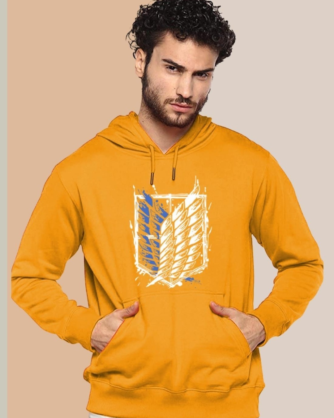 Shop Men's Yellow Attack on Titan Graphic Printed Hoodie-Front