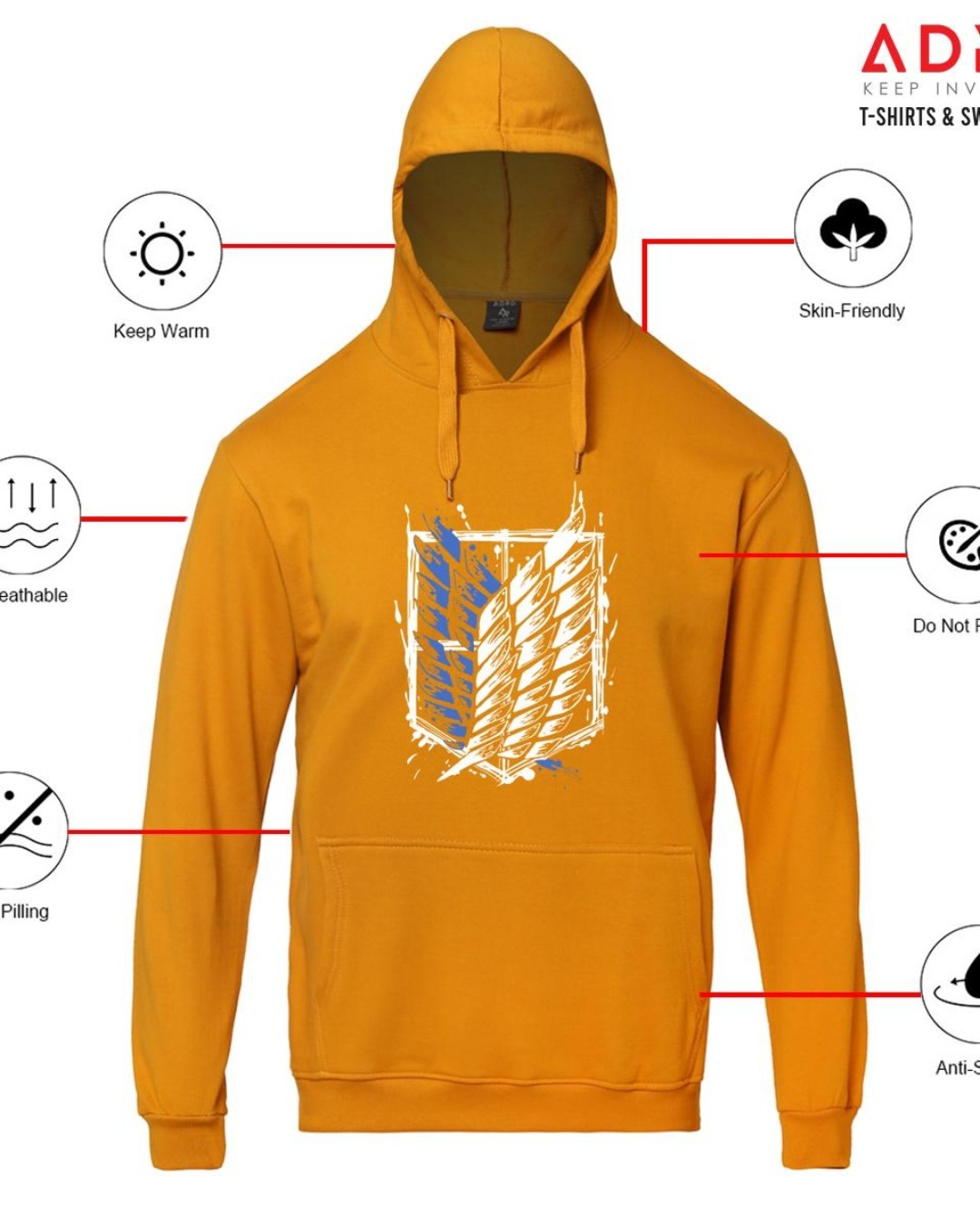 Shop Men's Yellow Attack on Titan Graphic Printed Hoodie-Design