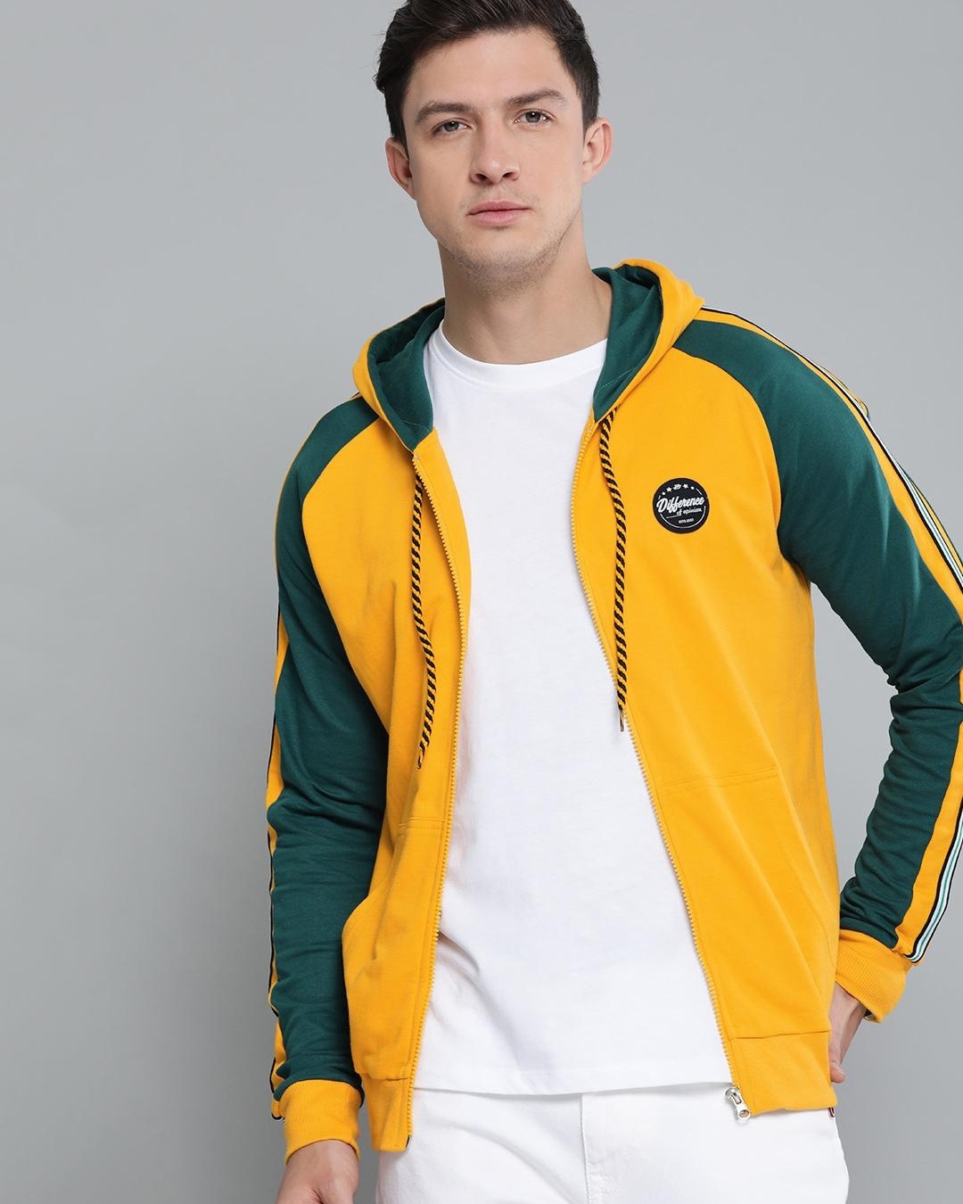 Buy Men's Yellow & Black Color Block Hoodie for Men Yellow Online at ...