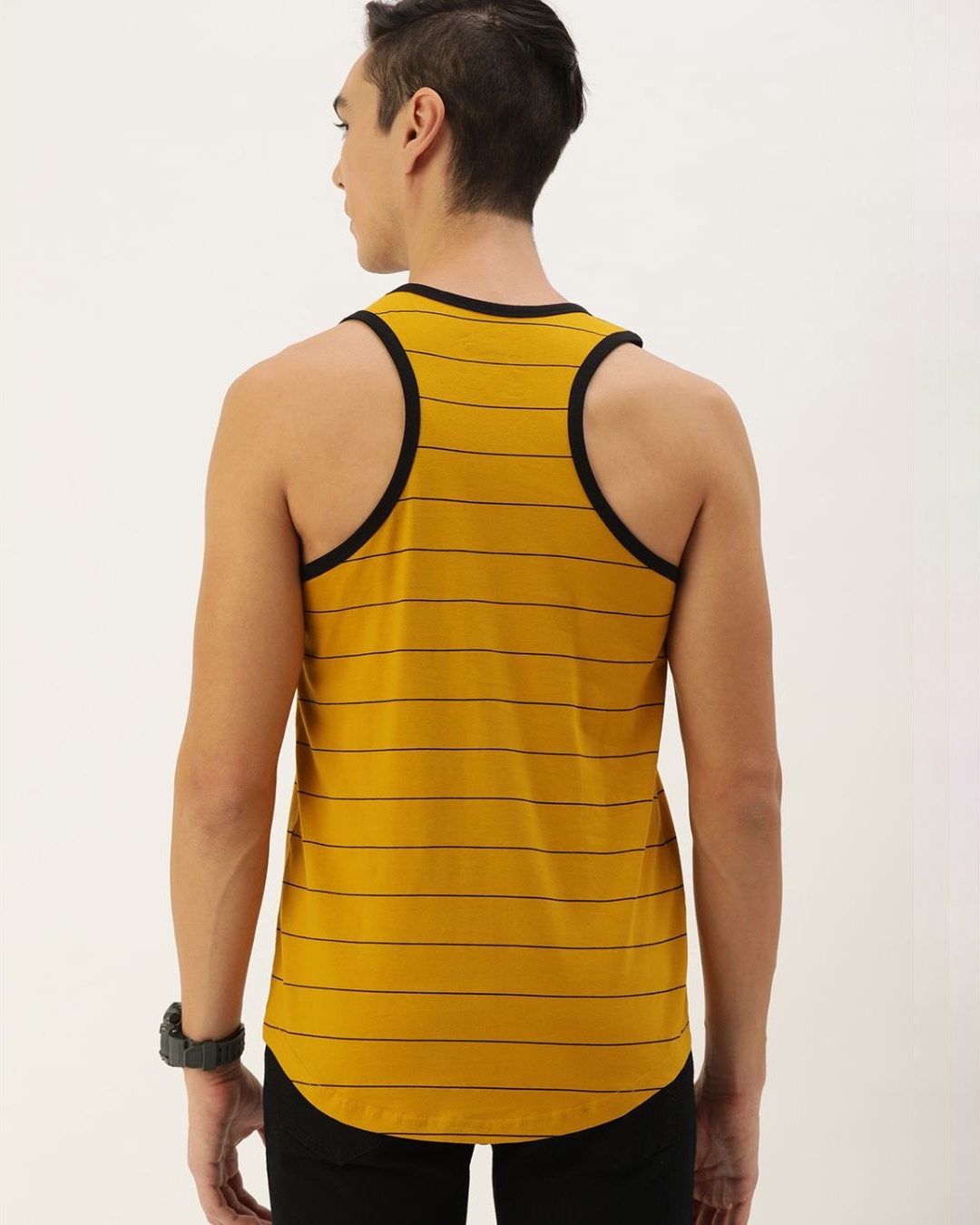 Buy Men's Yellow & Black Colourblocked Tank Top for Men Yellow Online