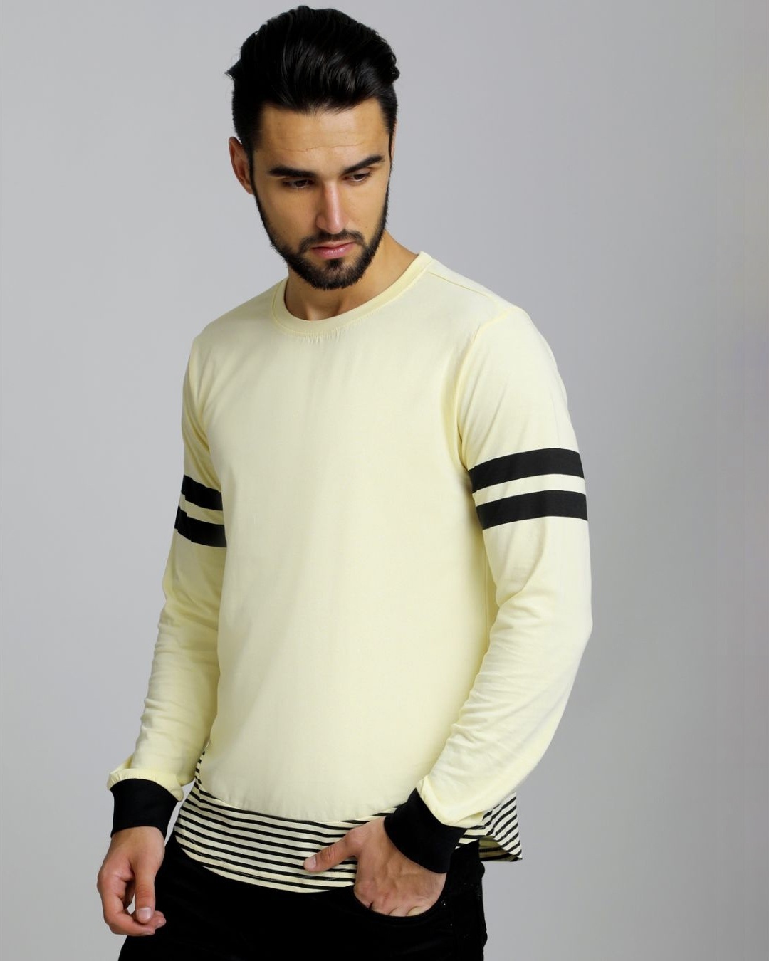 Shop Men's Yellow & Black Striped T-shirt-Design