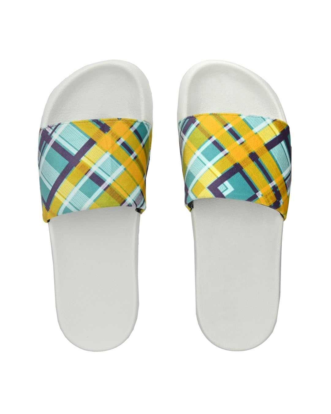 Shop Men's Yellow & Blue Checked Sliders