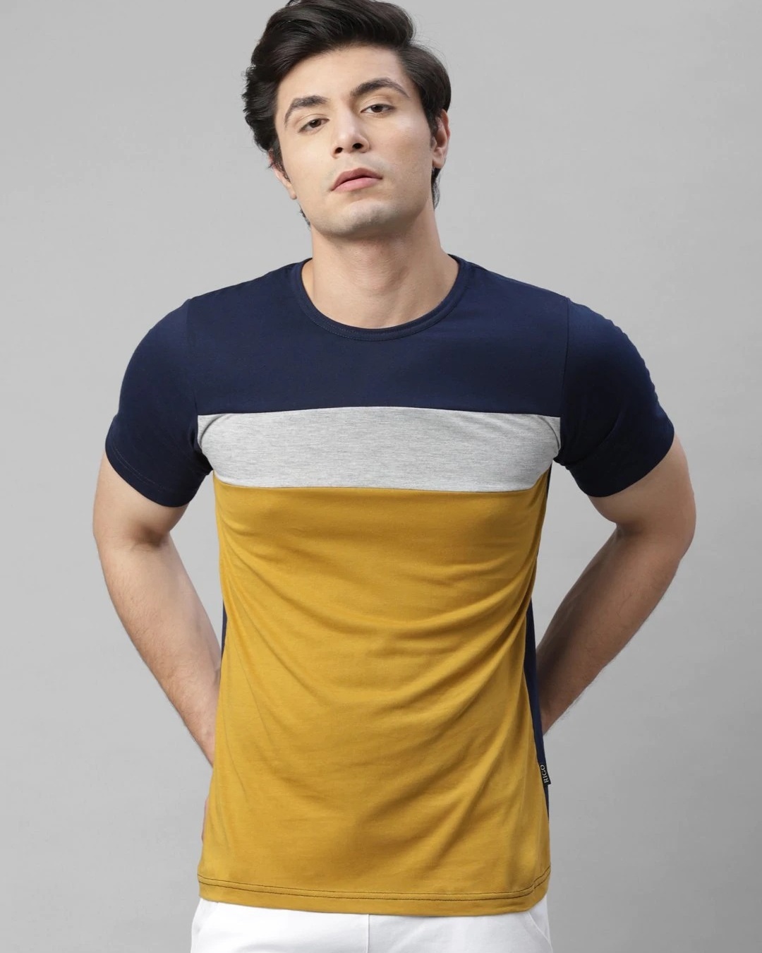 Shop Men's Yellow & Blue Color Block T-shirt-Back