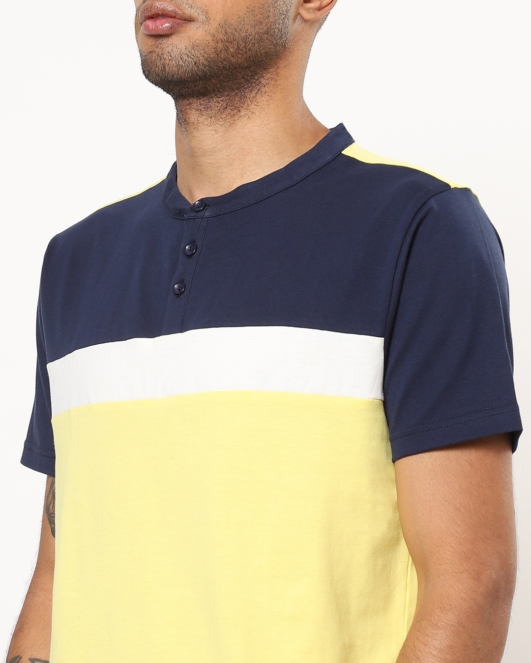 Shop Men's Yellow Color Block Henley T-shirt