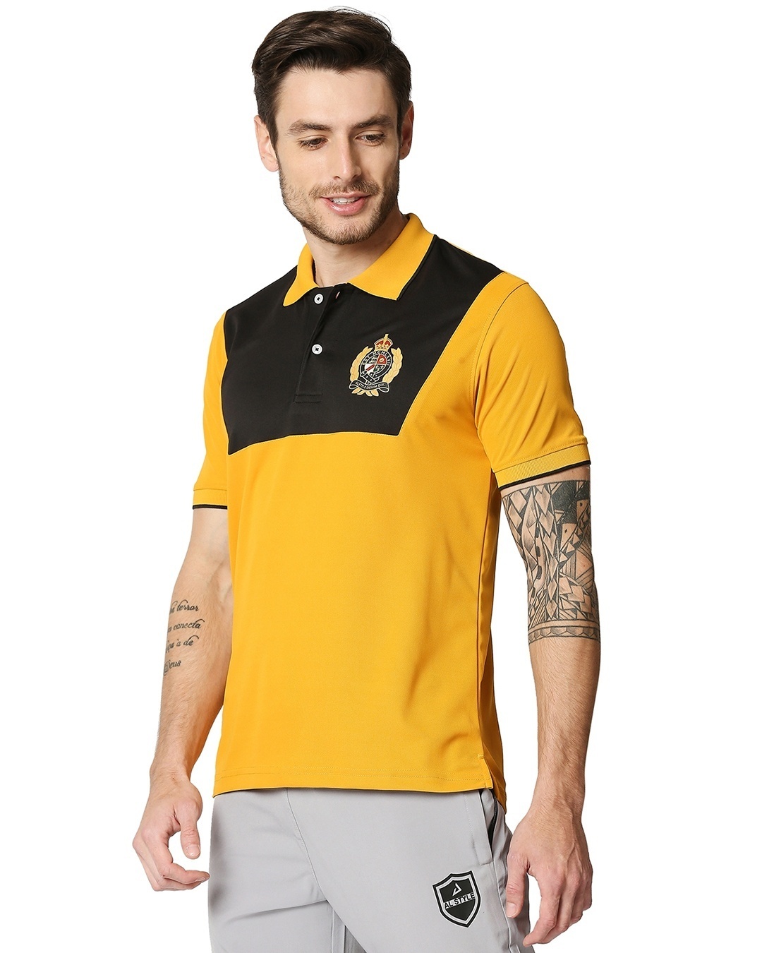 Shop Men's Yellow Color Block Polo T-shirt-Full