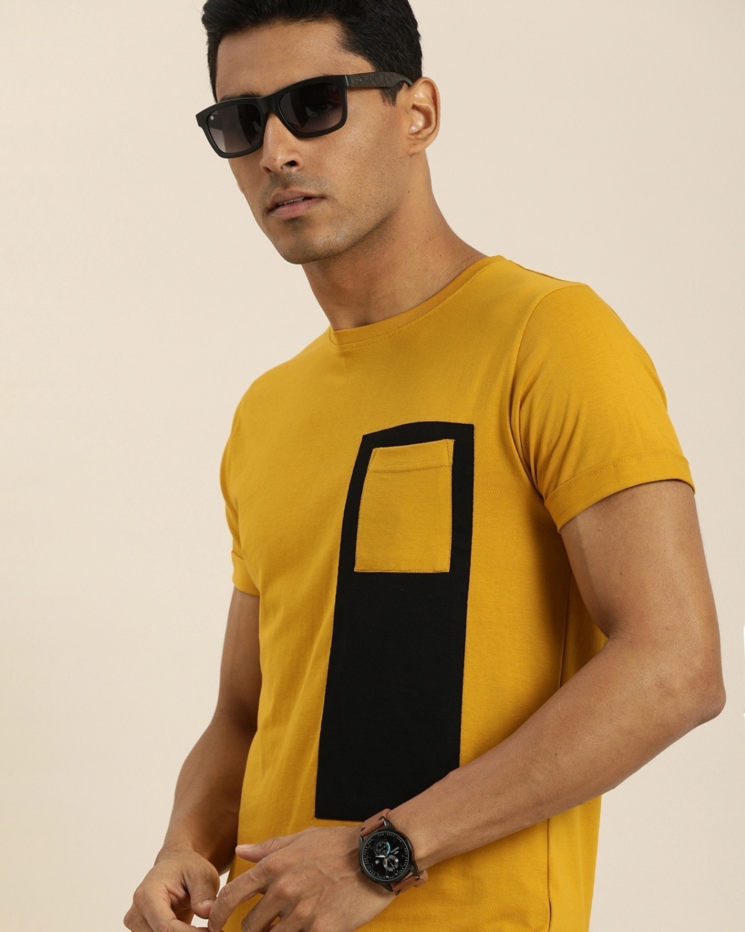 Shop Men's Yellow Color Block T-shirt-Design