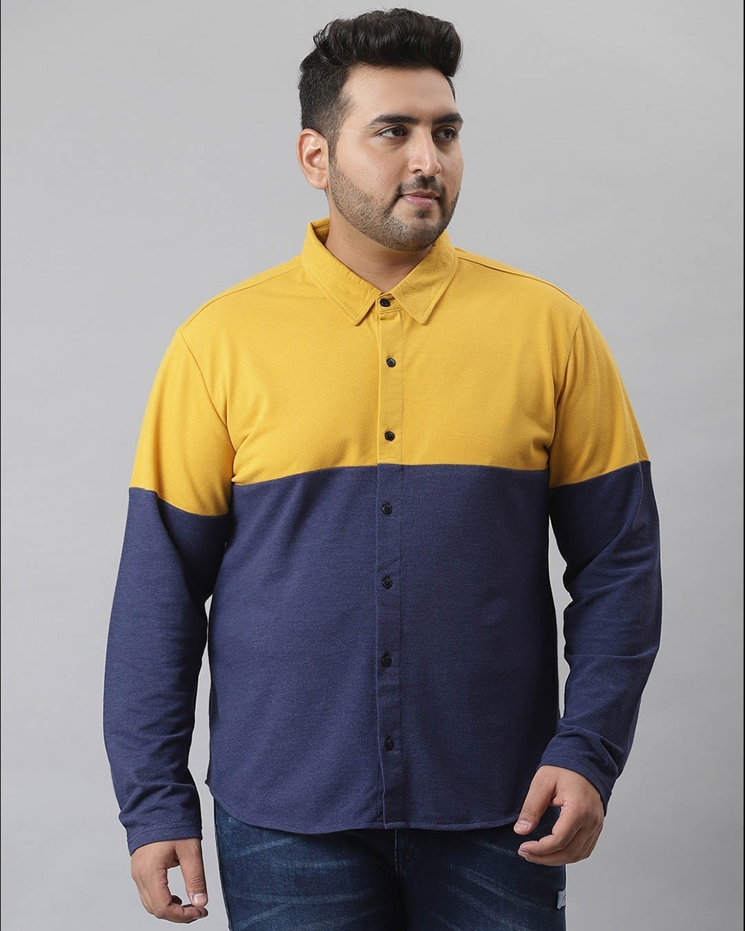 Shop Men's Yellow Colorblocked Stylish Full Sleeve Casual Shirt-Front