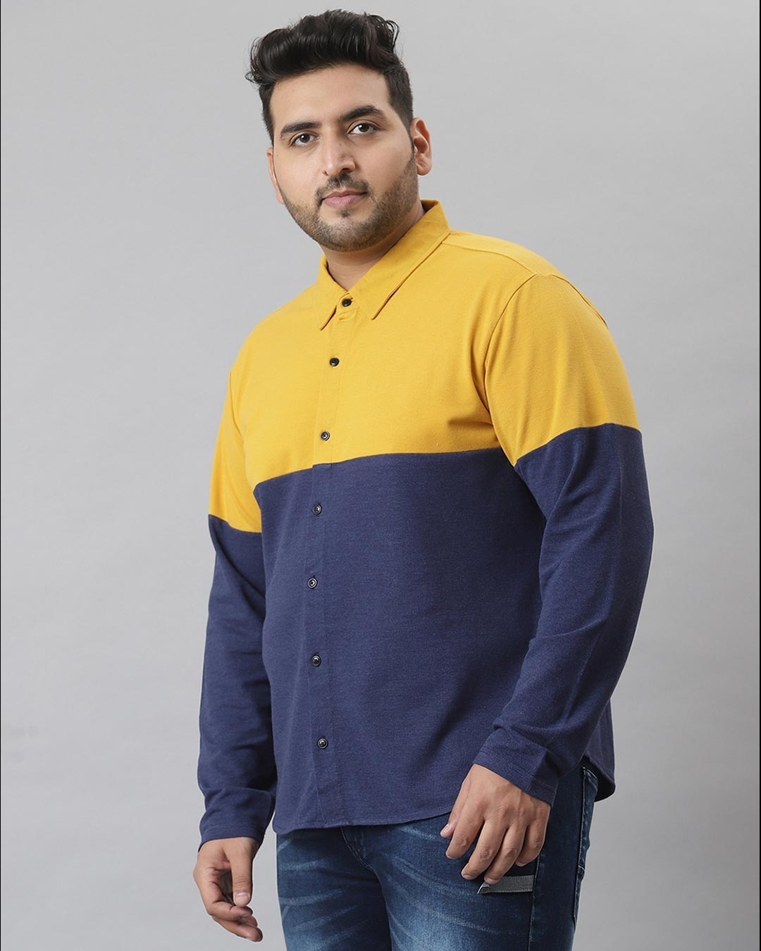 Shop Men's Yellow Colorblocked Stylish Full Sleeve Casual Shirt-Design