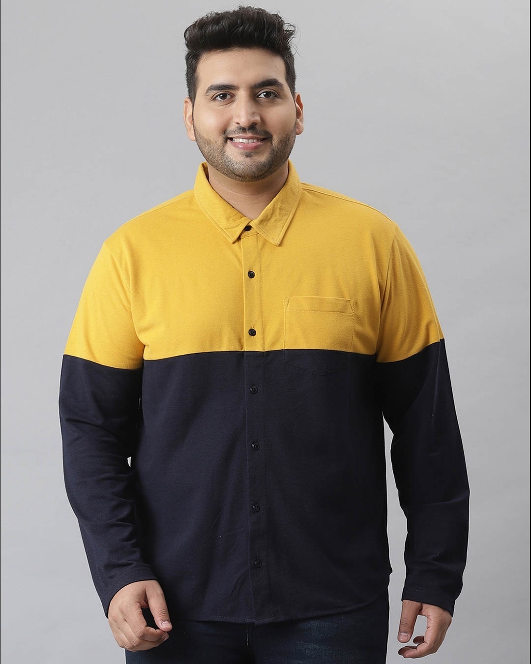 Shop Men's Yellow Colorblocked Stylish Full Sleeve Casual Shirt-Front