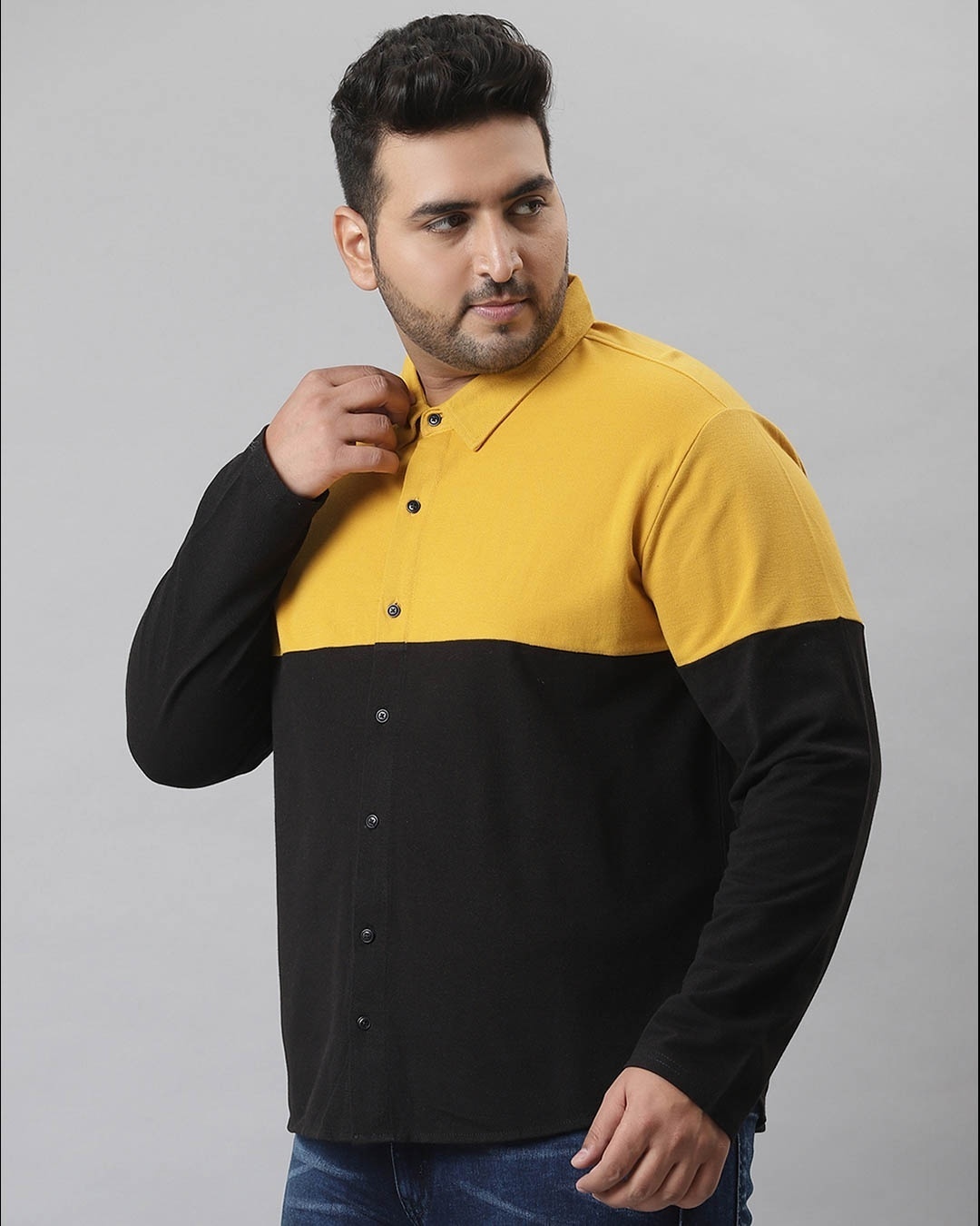 Shop Men's Yellow Colorblocked Stylish Full Sleeve Casual Shirt-Design