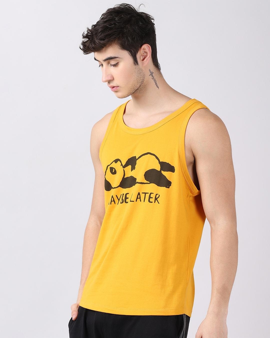 Shop Men's Yellow Graphic Printed Vest-Back