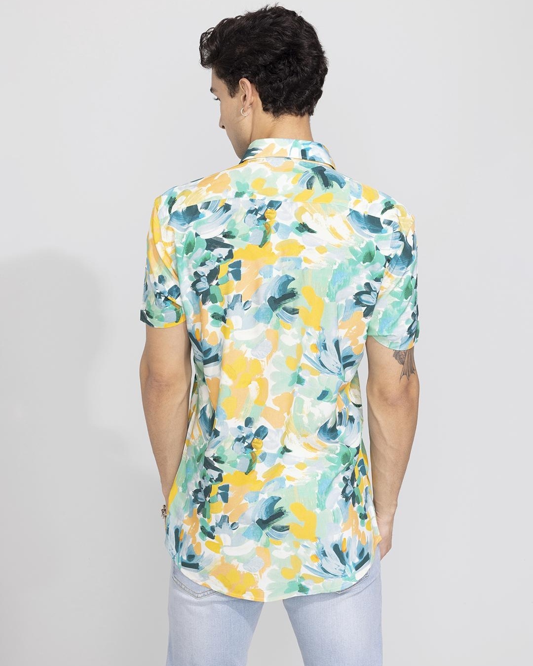 Buy Men's Yellow & Green All Over Floral Printed Slim Fit Shirt Online
