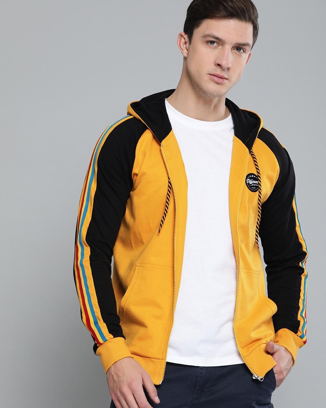 Buy Men's Yellow & Green Color Block Hoodie for Men Yellow Online at