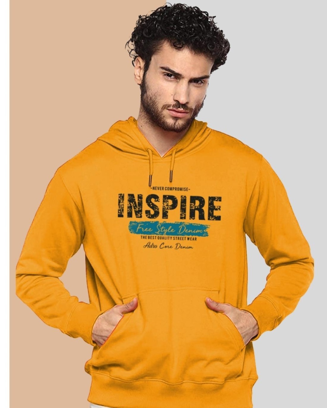 Shop Men's Yellow Inspire Typography Hoodie-Front