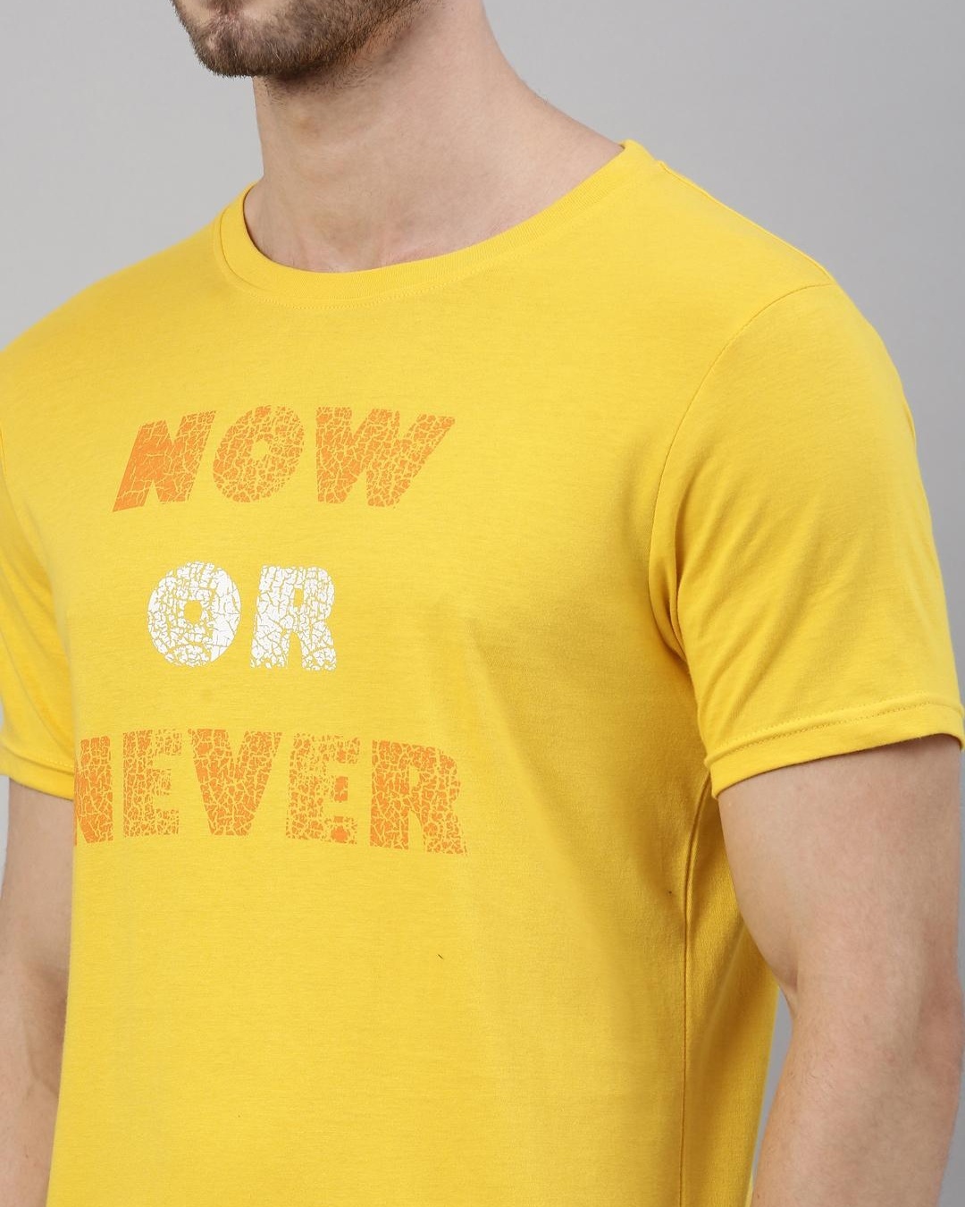 Buy Men's Yellow Now Or Never Typography T-shirt for Men Yellow Online ...