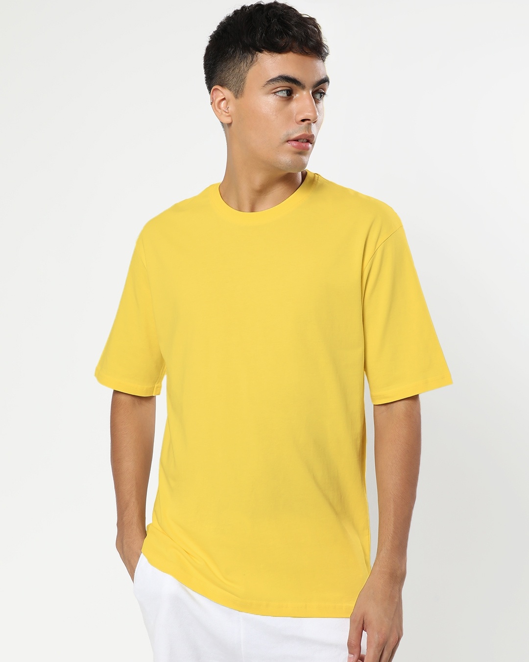 Shop Men's Yellow Oversized Fit T-shirt-Front