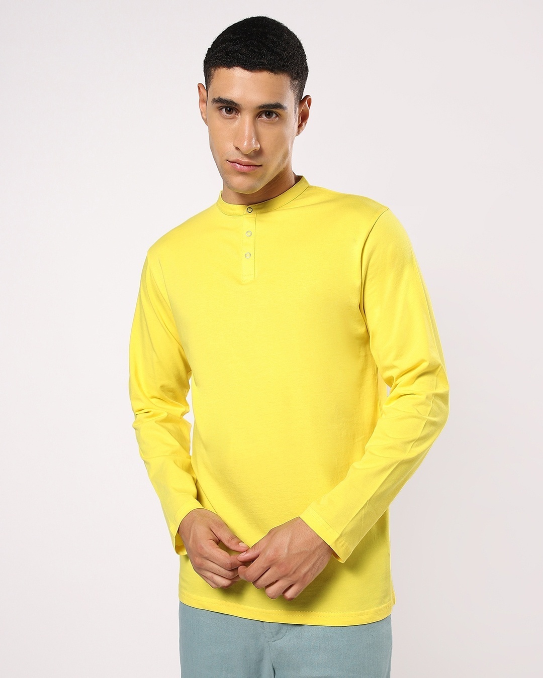Shop Men's Yellow Plus Size Henley T-shirt-Back
