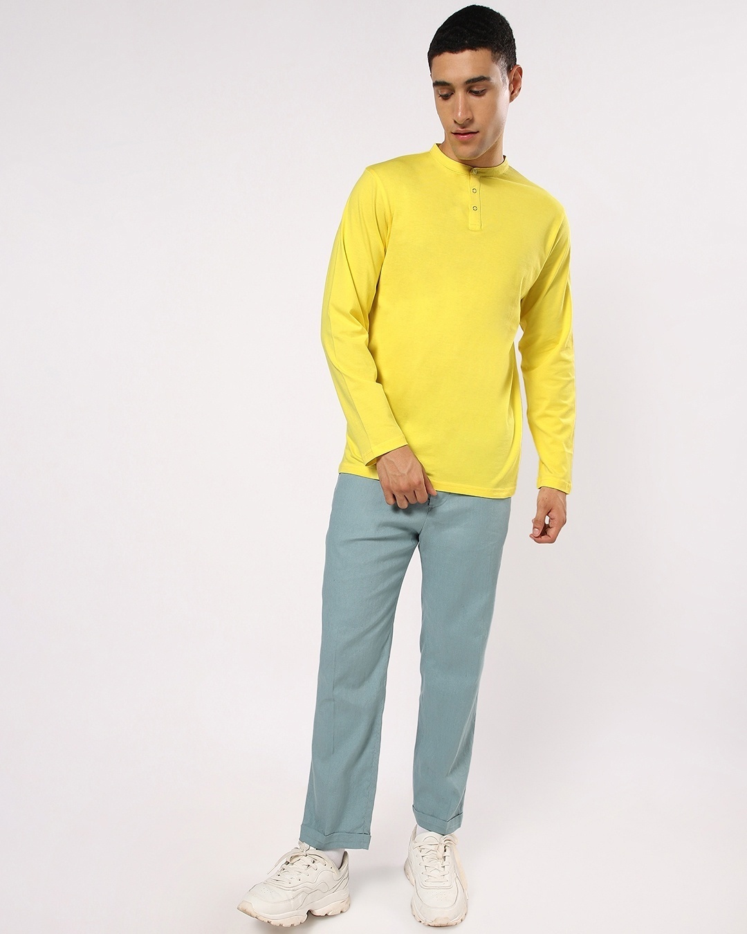 Shop Men's Yellow Plus Size Henley T-shirt