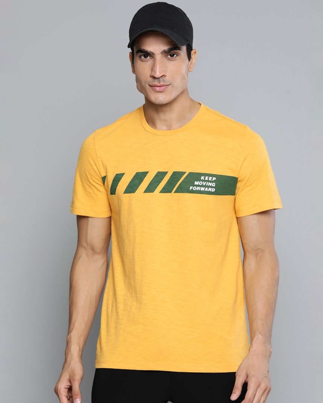 Shop Men's Yellow Printed Slim Fit T-shirt-Front